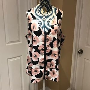 Dynamite flowered blouse with faux leather accents
